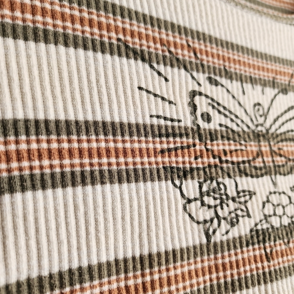 Tillys Fivestar General Co Butterfly Graphic Cream striped rib crop top Size M - Picture 8 of 13